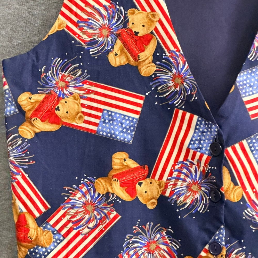 Vintage 111 Main Womens Patriotic Teddy Bear Flag Vest Sz M USA Americana 90's - Picture 6 of 11